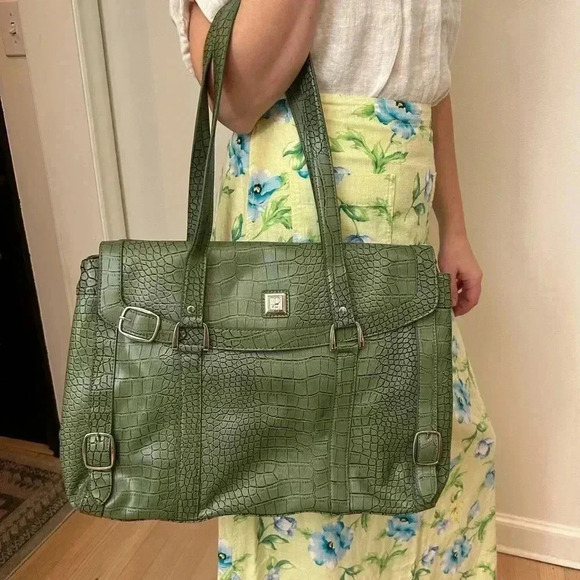 DIANE VON FURSTENBURG Vintage briefcase laptop bag leather embossed purse - Picture 1 of 12